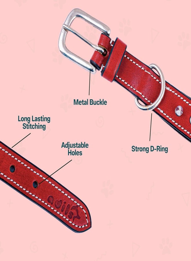 ADIL'S Adil’S Leather Spike Studded Dog Collar - Adjustable Pet Collar for Small, Medium, Large Dogs Durable & Stylish for Pitbulls, Bulldogs, Mastiffs & Guard Dogs (S to XL) Size:S, Color: RED - Image 4